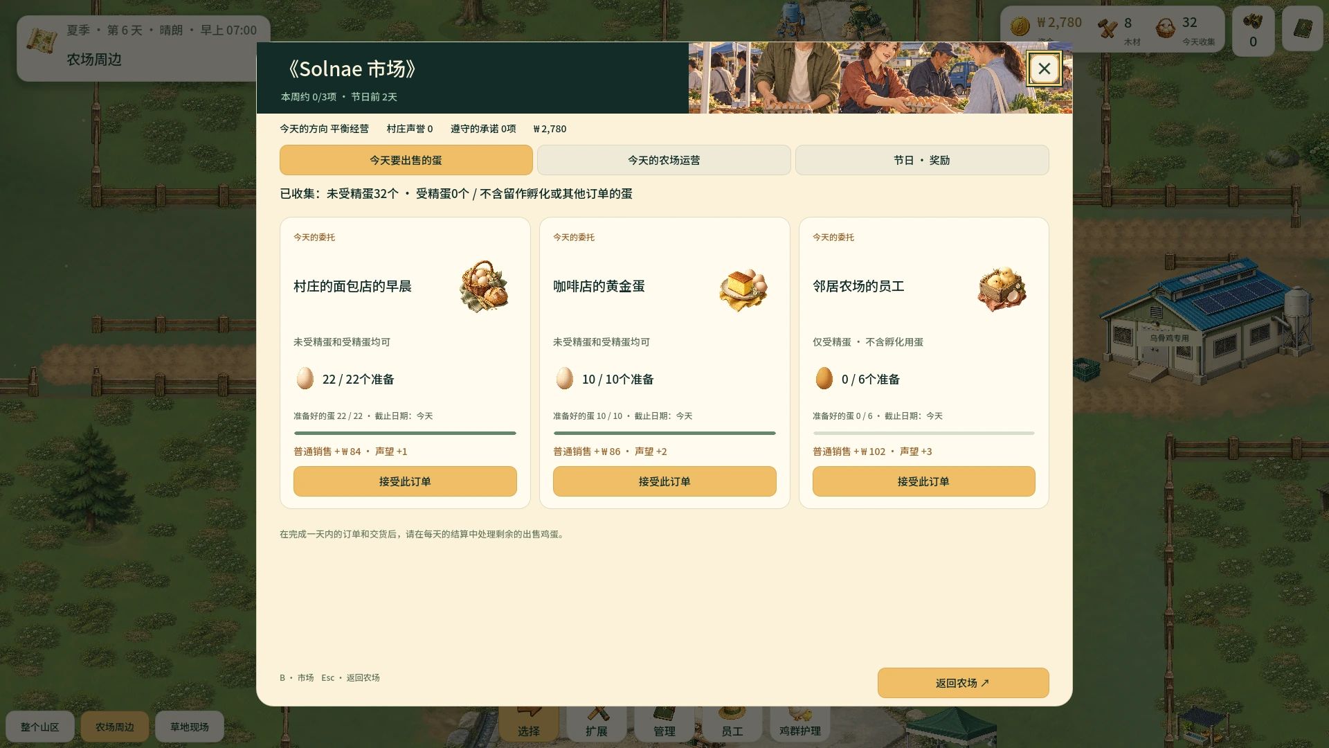 在索尔奈里集市查看鸡蛋订单与数量
